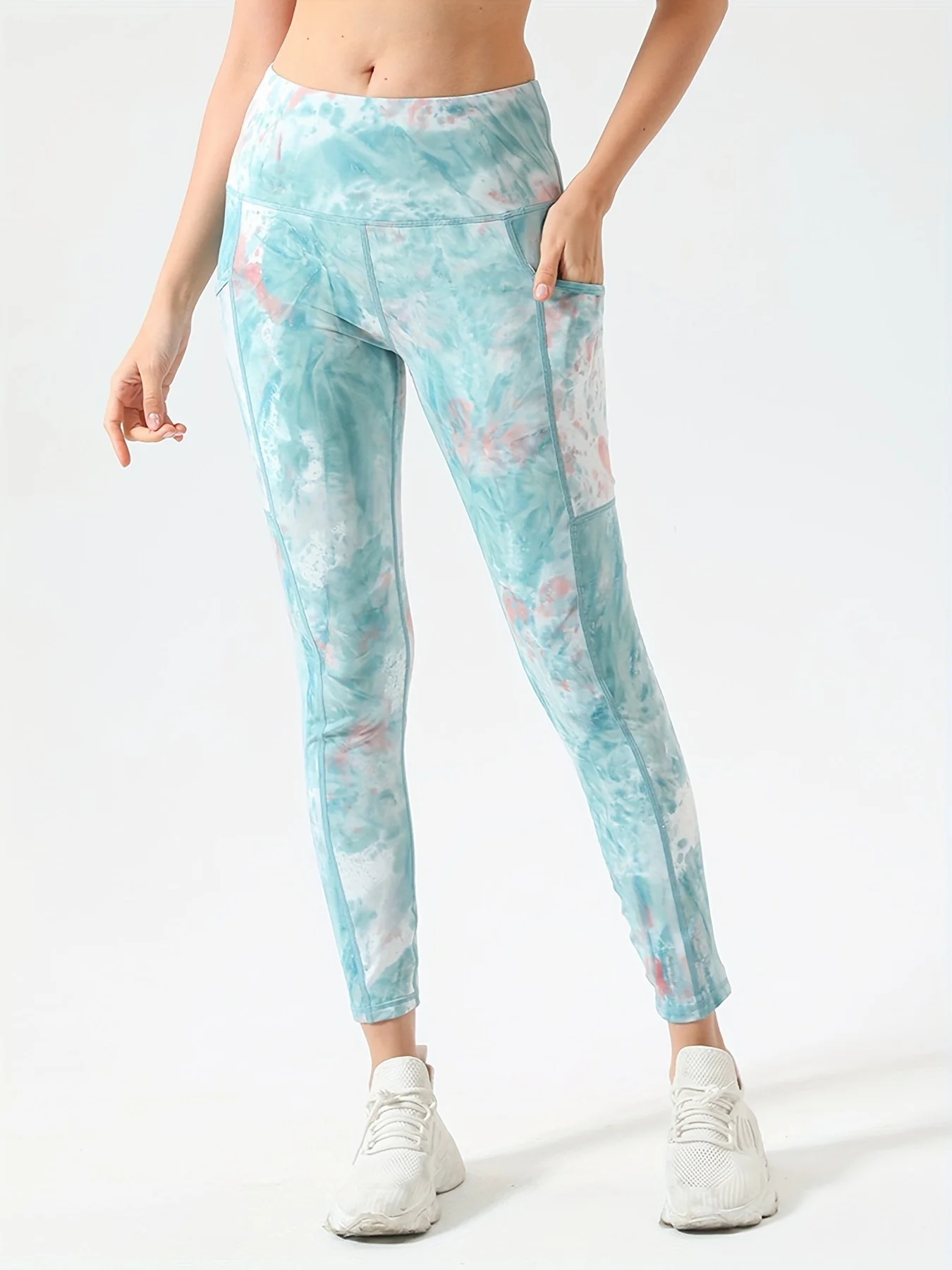 سراويل يوجا على شكل الورك الخوخي مصبوغة بربطة عنق عالية الخصر للتحكم في البطن سراويل لياقة بدنية للسيدات لباس ضيق للجري