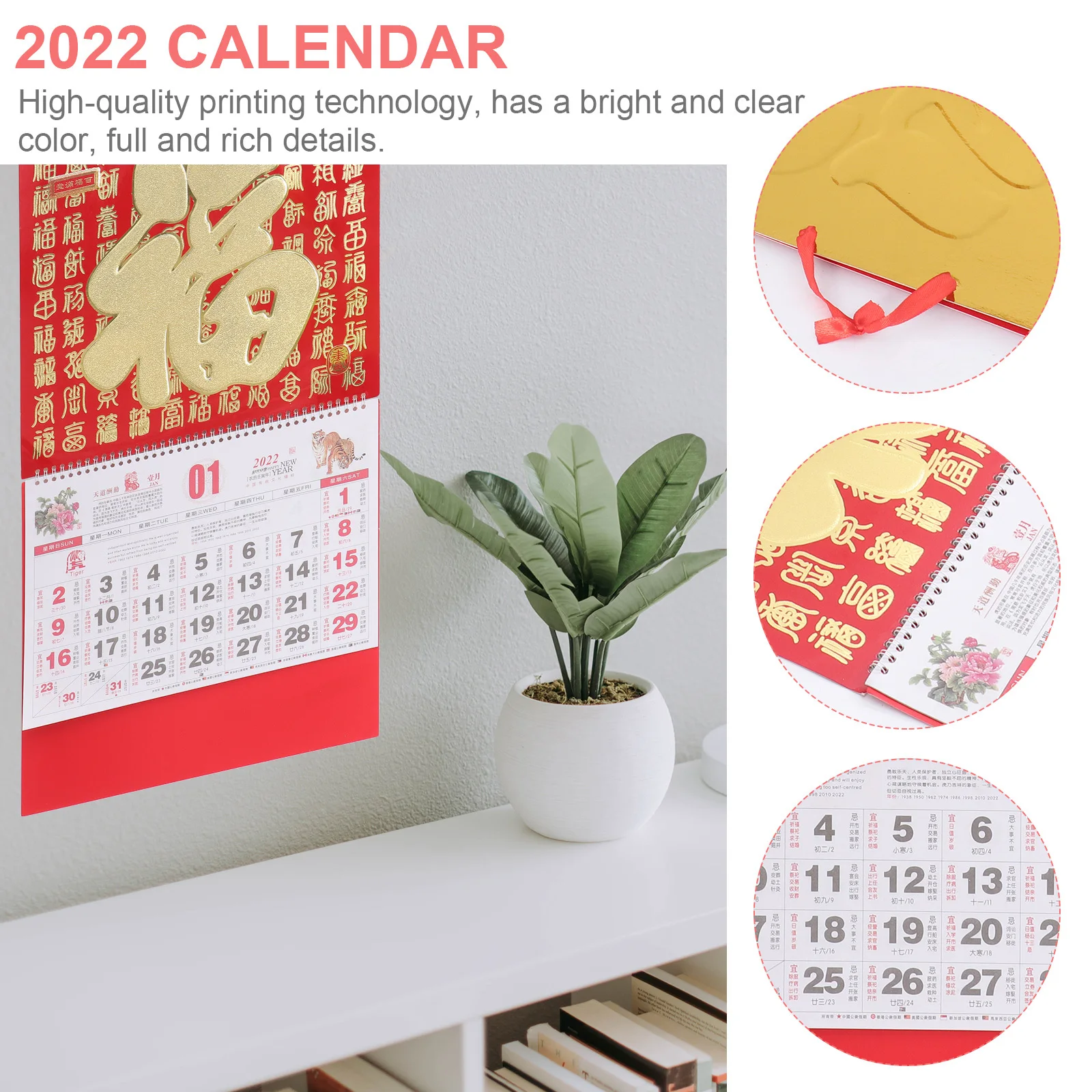 

2pcs 2022 Tiger Year Wall Calendar Chinese Daily Traditional Feng Shui Home Use Hanging Calendar 2022 Yearly Planner Office
