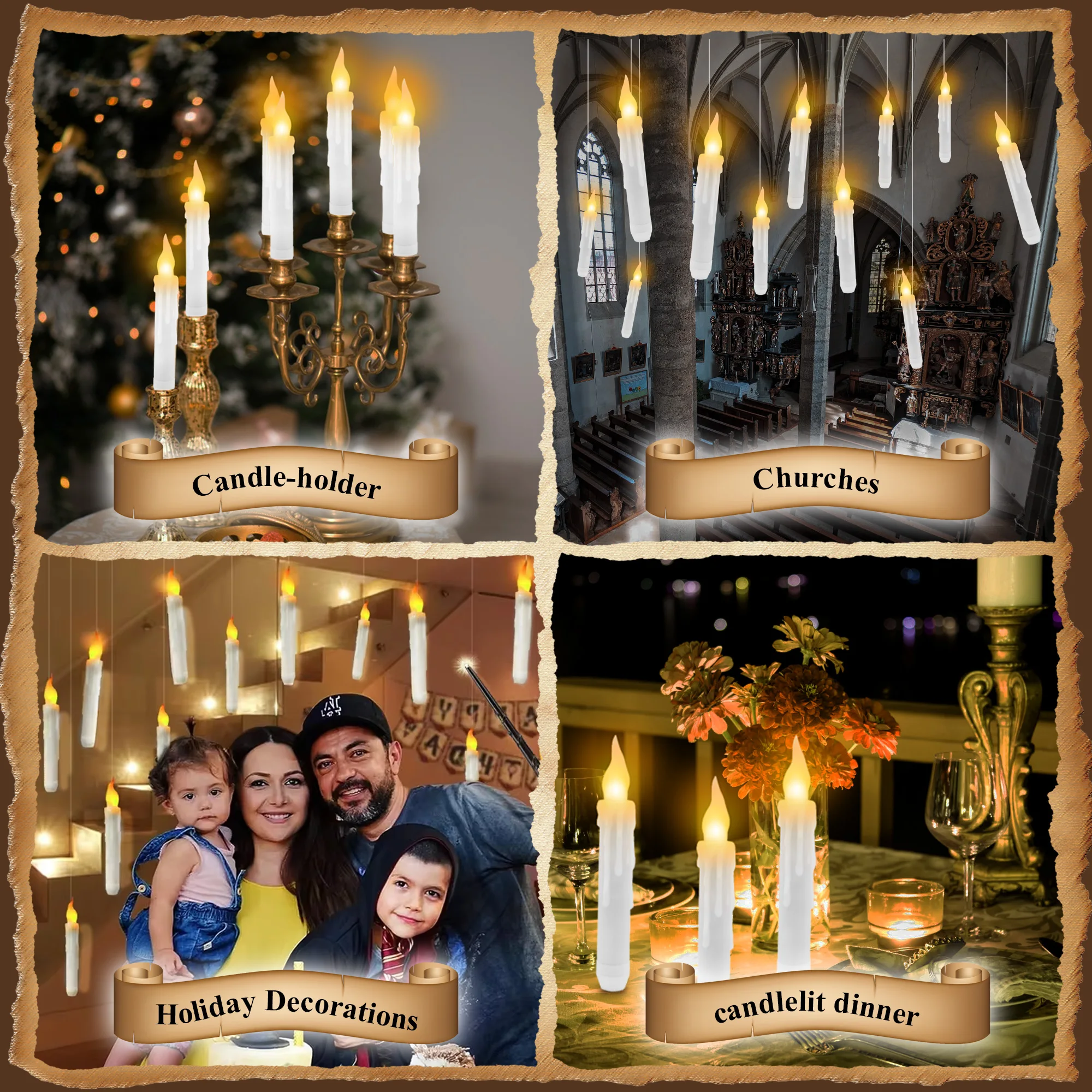 12 Pcs Floating Candles with Magic Wand Flickering Warm Light LED Flameless Candle Taper Candles for Christmas Halloween Party