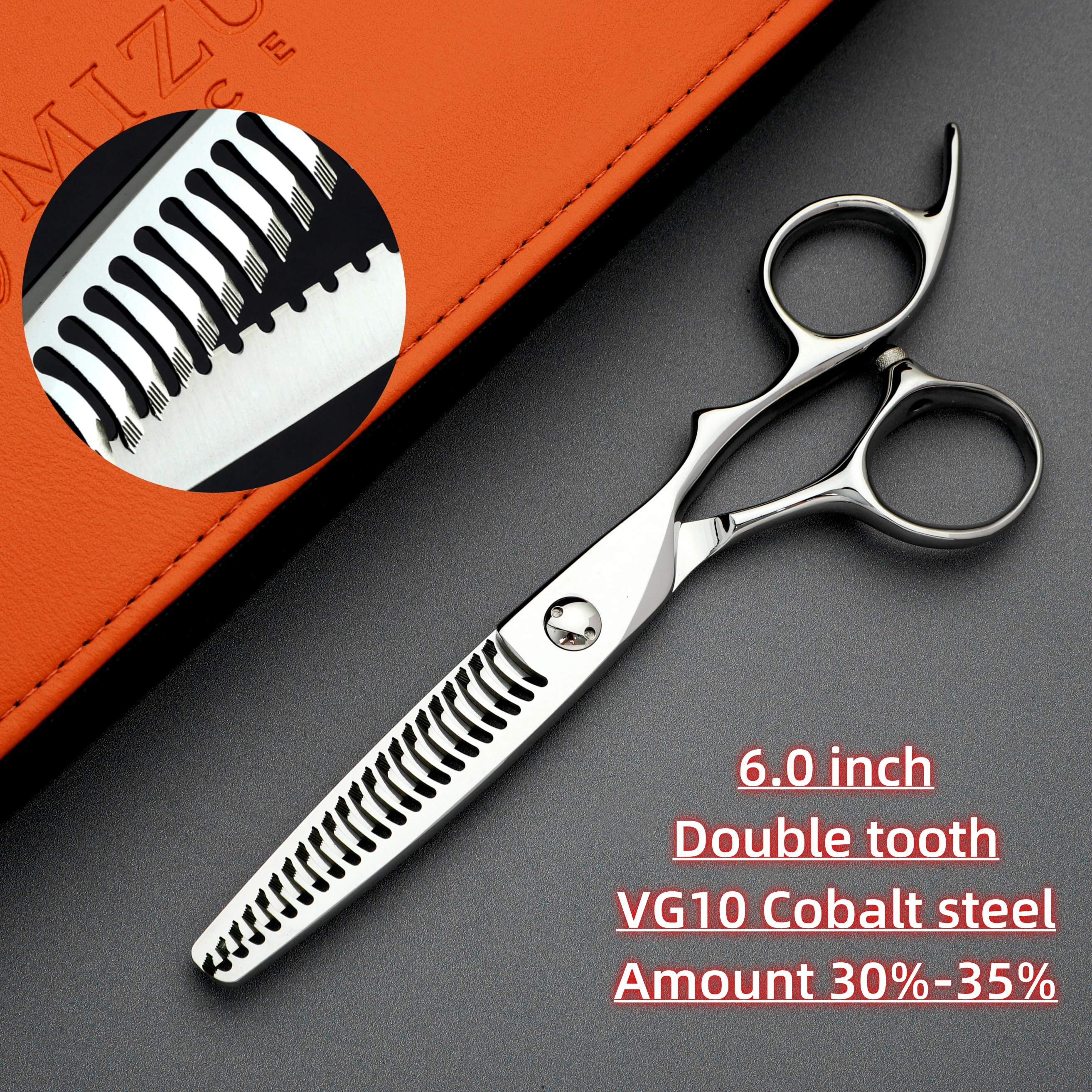 6.0 inch Professional Barber sissors，Double tooth Hair thinning shears，VG10 Cobalt steel，Top-level Barbershop Hair cutting tools