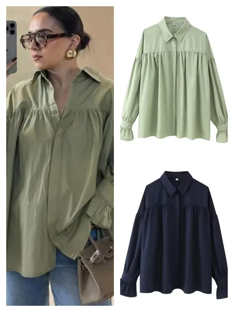 

Summer Loose Lapel Shirts For Women Casual Long Lantern Sleeve Buttons Female Top 2025 Autumn New Daily Fashion High Streetwears