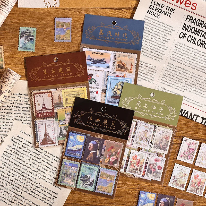Kawai Stationery Retro Niche Stamps Illustrations Stickers Nostalgic Items Plants Good Looking Ins Creative Wallet Packs Lovely