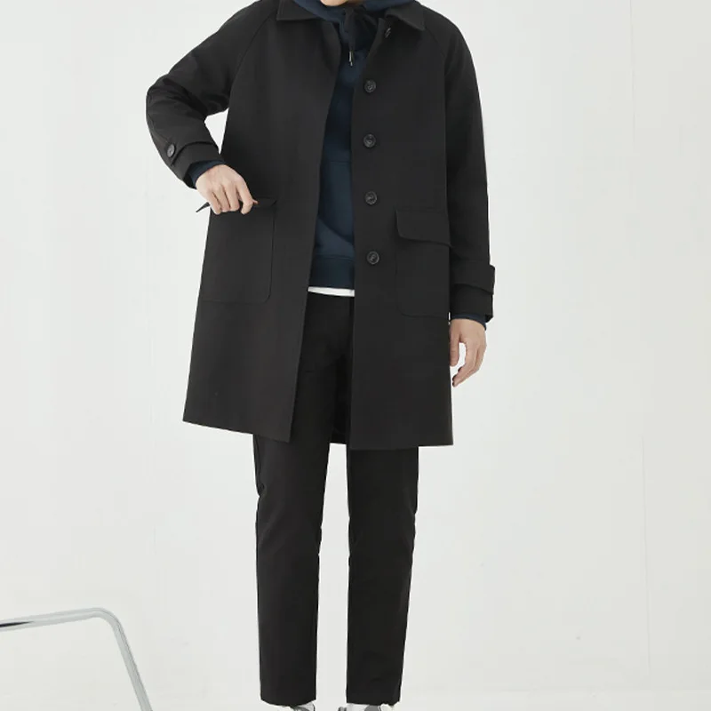 New Autumn And Winter Lapel Casual Trench Coat Men's Medium And Long Loose Korean Version Jacket Top Simple Style