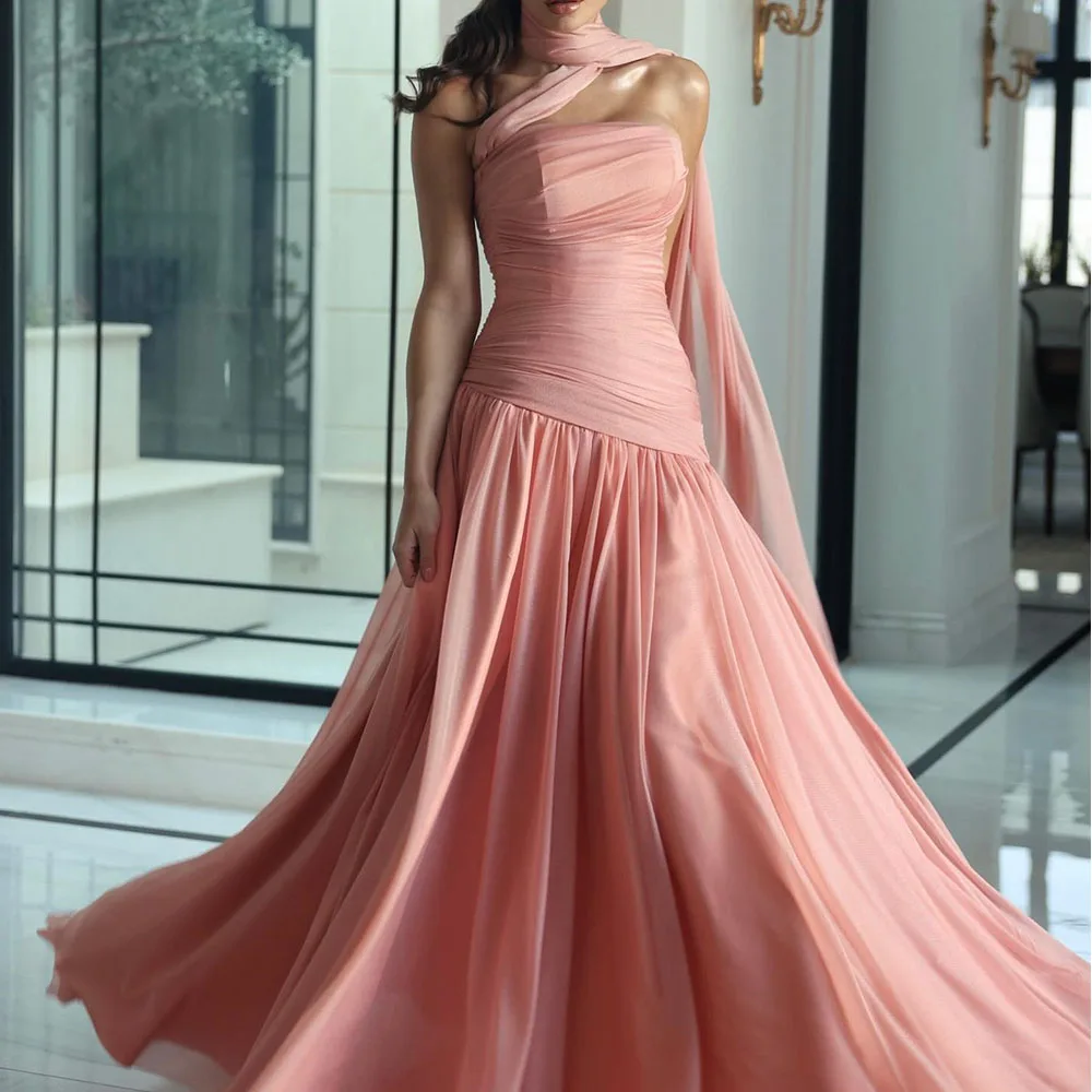 

High Quality Ribbons Chiffon A-Line Evening Dress Sexy Floor Length Strapless Sleeveless فساتين سهره نسائيه فخمة