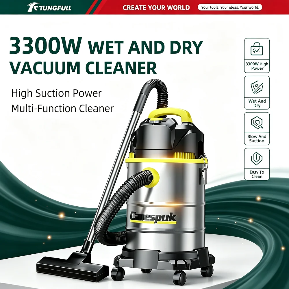 3300W High Suction Household Wet & Dry Vacuum Cleaner 3-in-1 Car Seam Cleaning Industrial Vacuum for Home Use