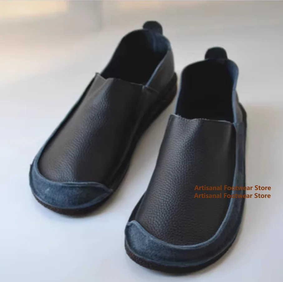 

Men's Soft Leather Soft Sole Single Shoes Blue/brown Leather Slip On Loafers Retro Leather Casual Shoes Handmade Men's Shoes