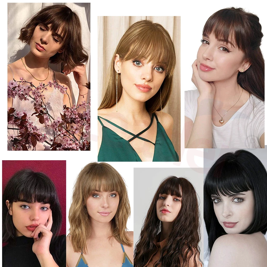 Synthetic Hair Bangs False Fringe Short Straight Fake Hair Bangs Extensions Pieces For Women Heat Resistant Clip Blond Brown