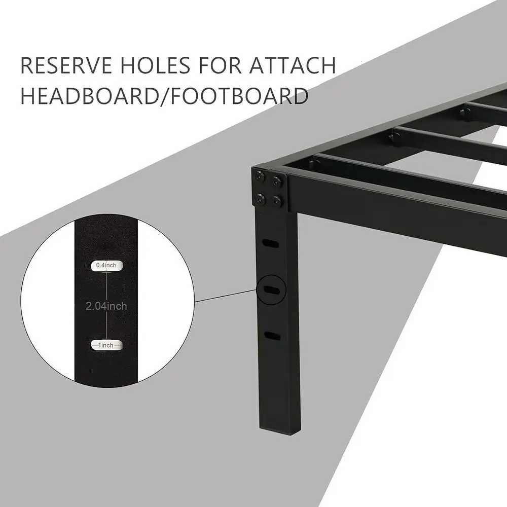 هيكل سرير بمنصة معدنية 14 شديدة التحمل مع شرائح فولاذية، يدعم 3500 رطلاً، لا حاجة إلى صندوق زنبركي، قوي وهادئ #5