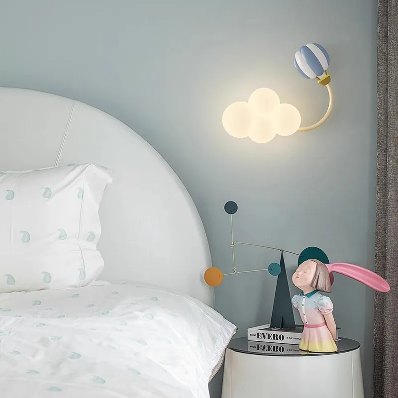 Modern Style Cartoon Airplane Kids Wall Lamp Children Bedroom Night Light Star Cloud Rainbow Hot Air Balloon Creative Home Decor