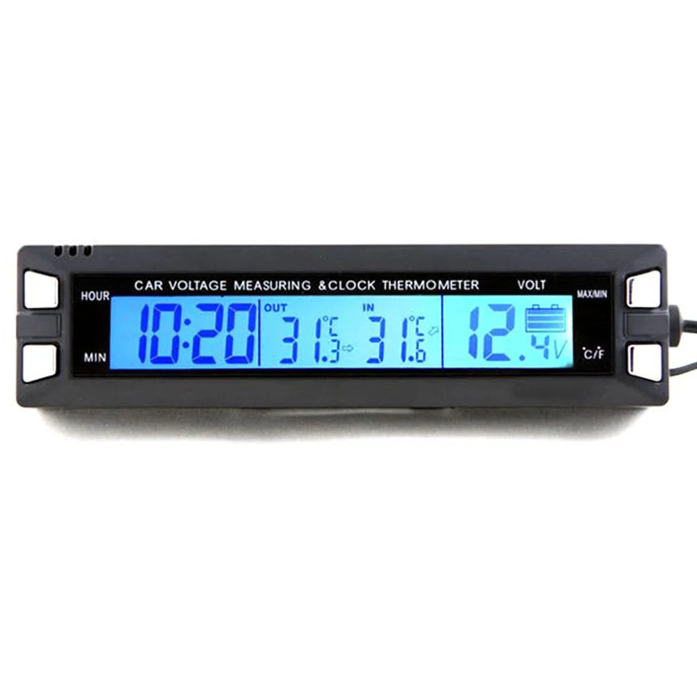 Real Time Car Battery Voltage Detector High Low Voltage Sound Light Alarm Auto Inside Outside Temperature Monitor Ice Alert Tool