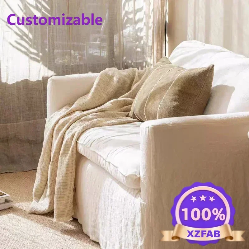 Factory Direct 2026 Wabi-sabi wind bedroom double sofa, removable and washable cotton and linen fabric down, modern and simple h