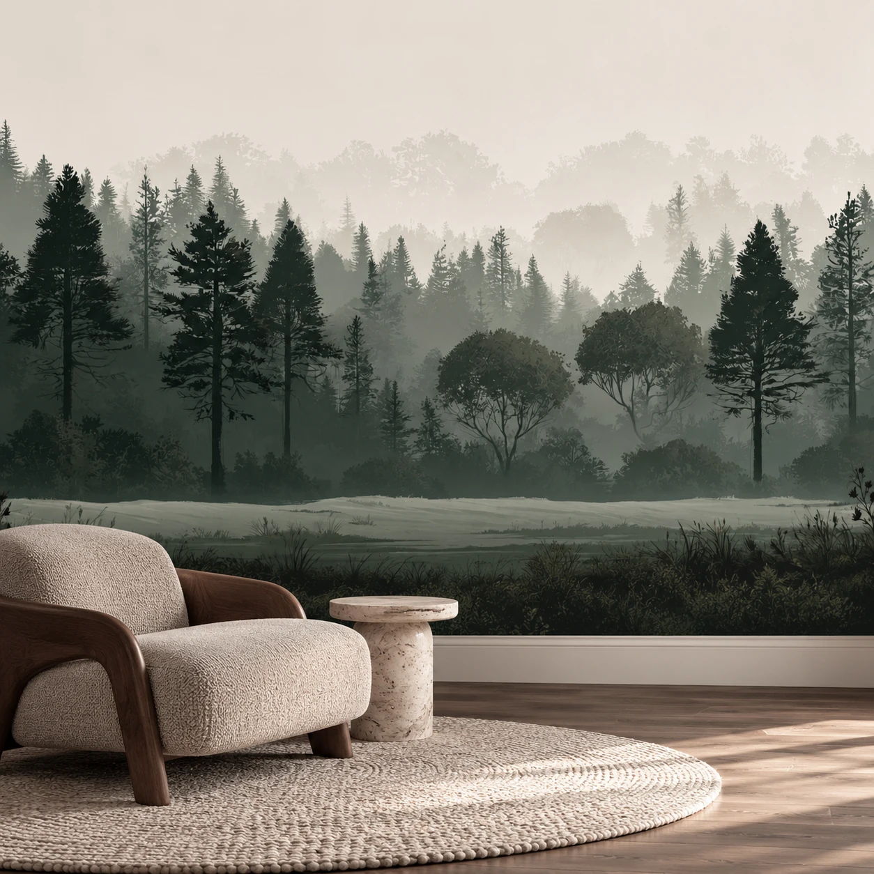 Forest Wall Mural Non Self Adhesive Misty Green Pine Trees Wallpaper for Living Room Bedroom Scandinavian Nature Landscape Decor