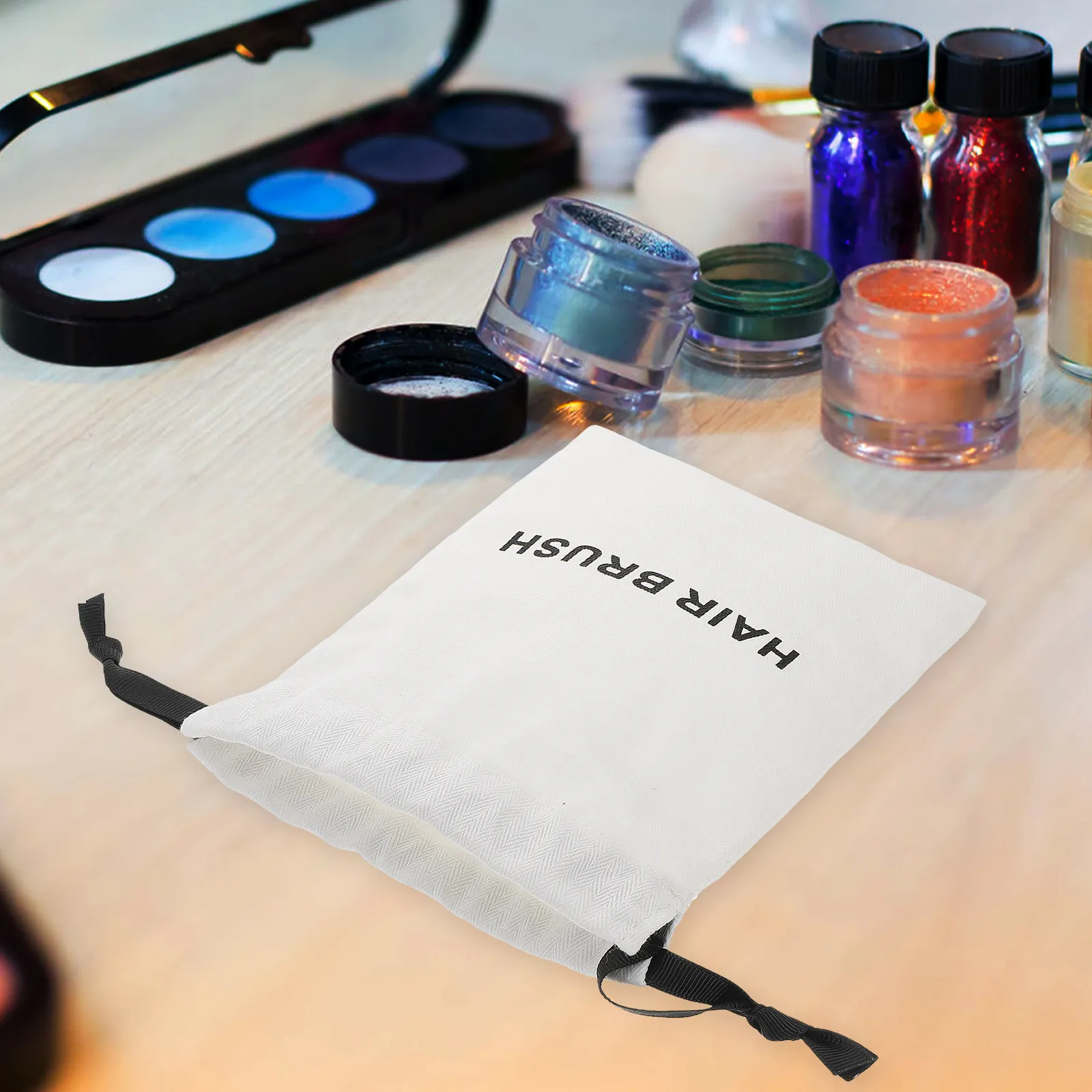 White Canvas Drawstring Massage Comb Pouch Dustproof Storage Bag Travel Hair Styling Tool Organizer Small Pouch