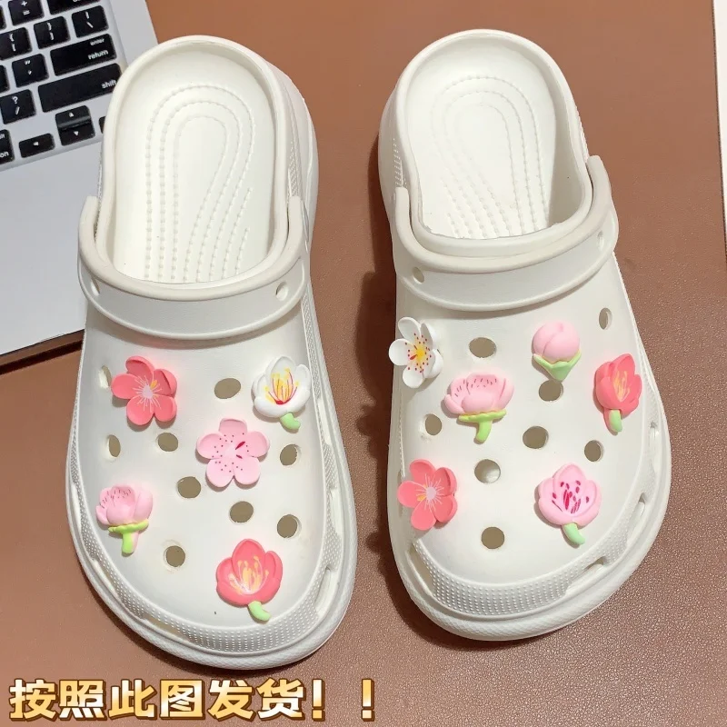 New Hot Elegant Women DIY Shoes Charms for Cute Sakura Accessories White Pink All-match Clogs Shoe Decorations Fashion Bundle