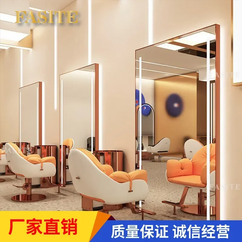 For Hair Full Body Cutting Mirror with Lamp Floor Standing Perm Dye Mirror Table Commercial Barber Shop Trendy Design
