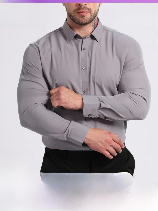 

Легкая дышащая мужская рубашка с длинным рукавом из искусственной кожи, не требующая глажки, стандартный крой, для повседневной носки, машинная стирка