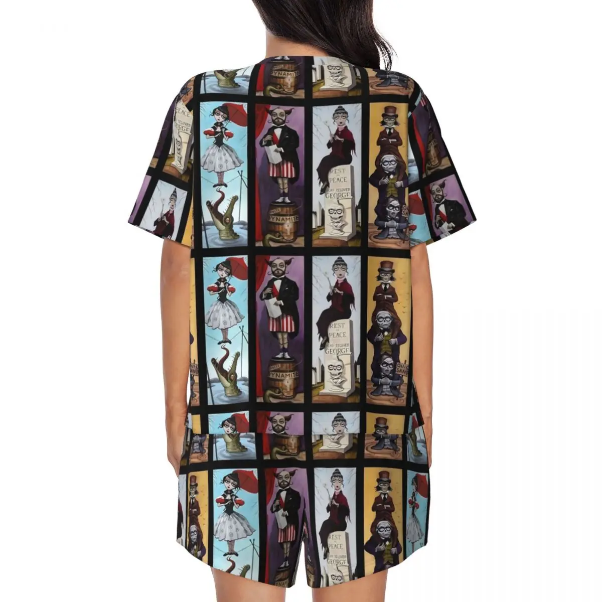 Haunted Mansion Pajamas Lady Stretching Portraits Soft Sleepwear Daily Short Sleeve 2 Pieces Room O Neck Design Pajamas Set