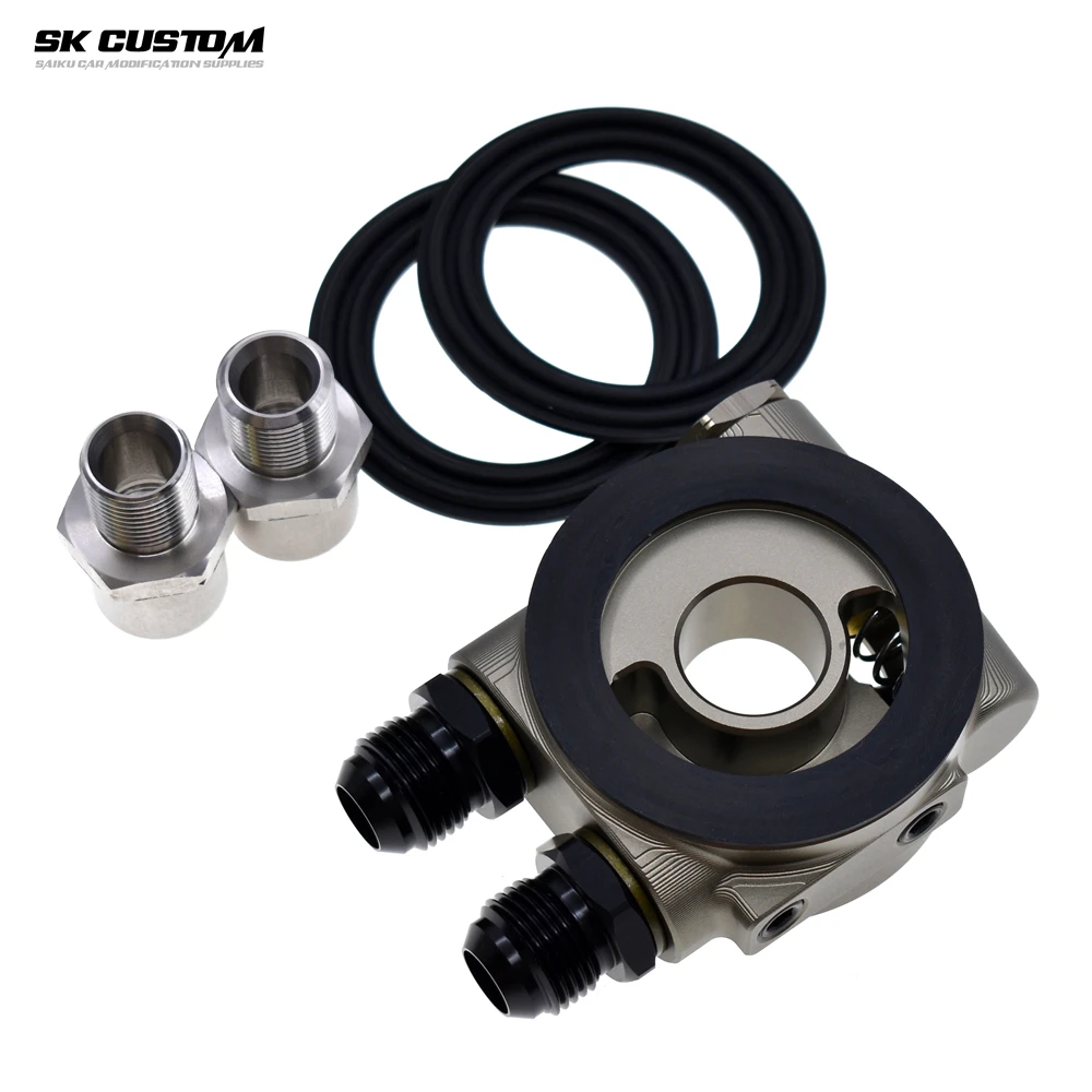 SK CUSTOM Car Conversion Aluminum Oil Cooling Adapter Oil Cooling Kit Sandwich Panel Thermostat Adapter 80° AN10 AN8