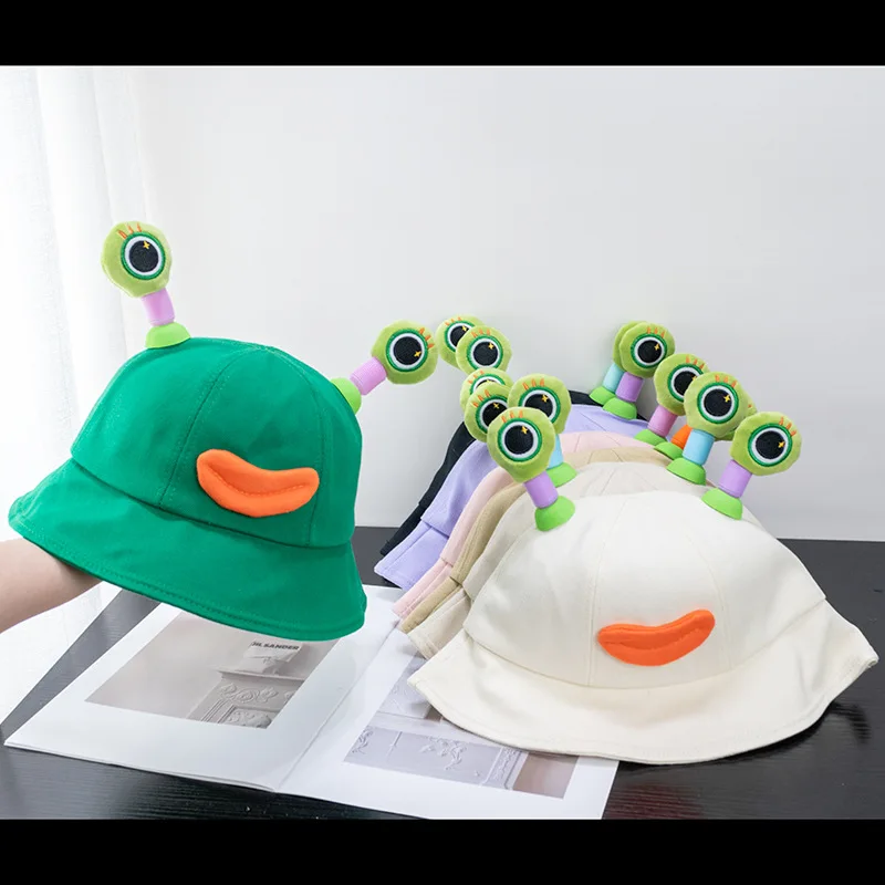 

Hot Selling Hat Cute Little Bear Summer Sun Hat Boys and Girls Fisherman Big Brim Korean Version Bucket Hat Sunscreen Gift