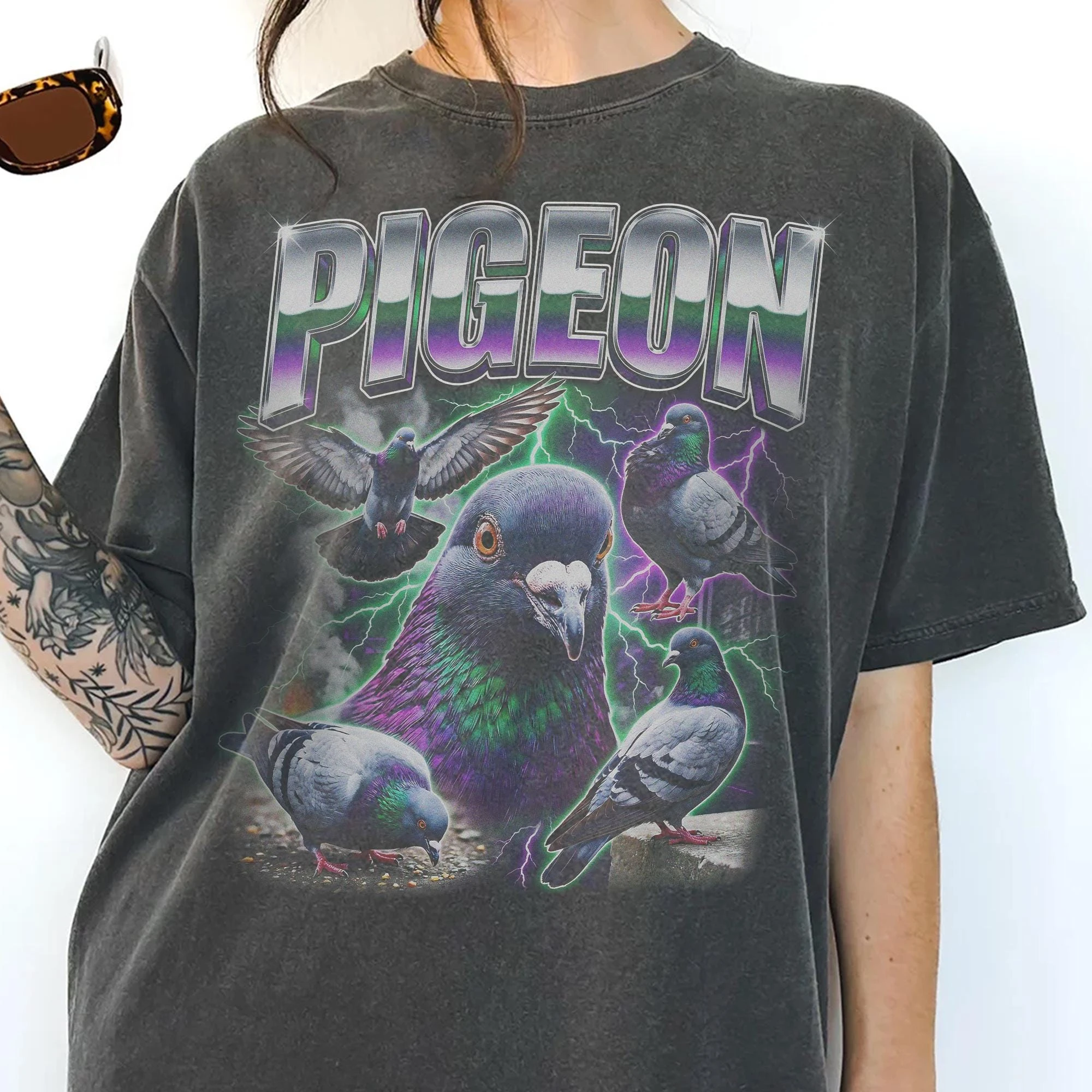 Vintage-Taubenshirt, 90er-Jahre-Bootleg-Rap-T-Shirt, Stadttauben-Grafik, Geschenk für Taubenliebhaber – Detail 3