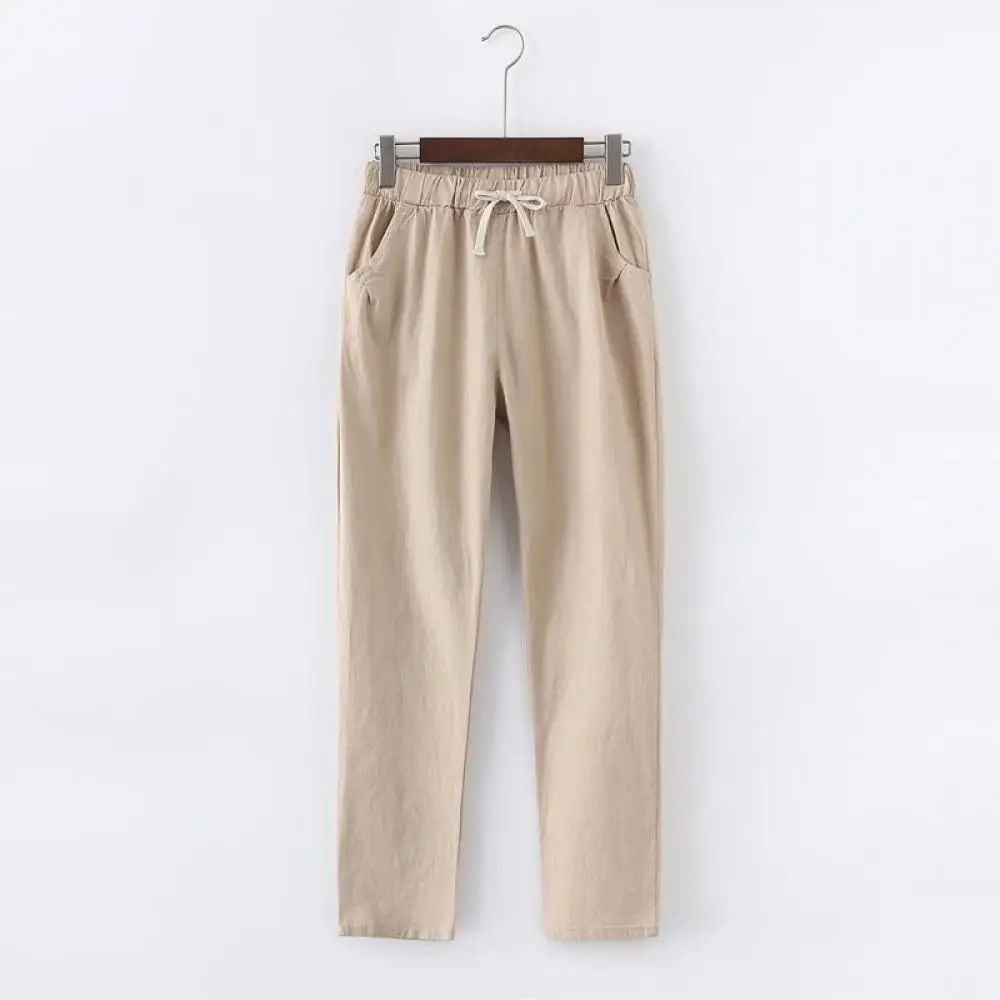 

Stylish Loose Breathable Nine-Point Pants Lace-Up Sweet Fresh Pants Mid-Waist Pocket Micro-Elastic Foot Pants Commuter Pants