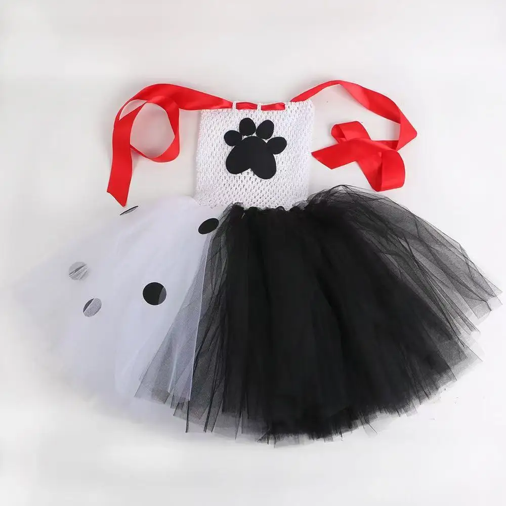 Dalmatian Dog Tutu Dress White Black Spotted Animal Halloween Costume Puppy Dressing Outfit image 6