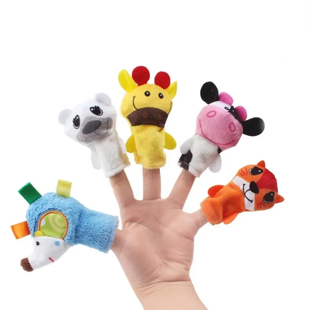 5pcs Cartoon Animal peluche burattini da dito fibra di cotone anatra burattino a mano bambola morbida giocattolo bambole bomboniere per bambini regali di usura delle dita