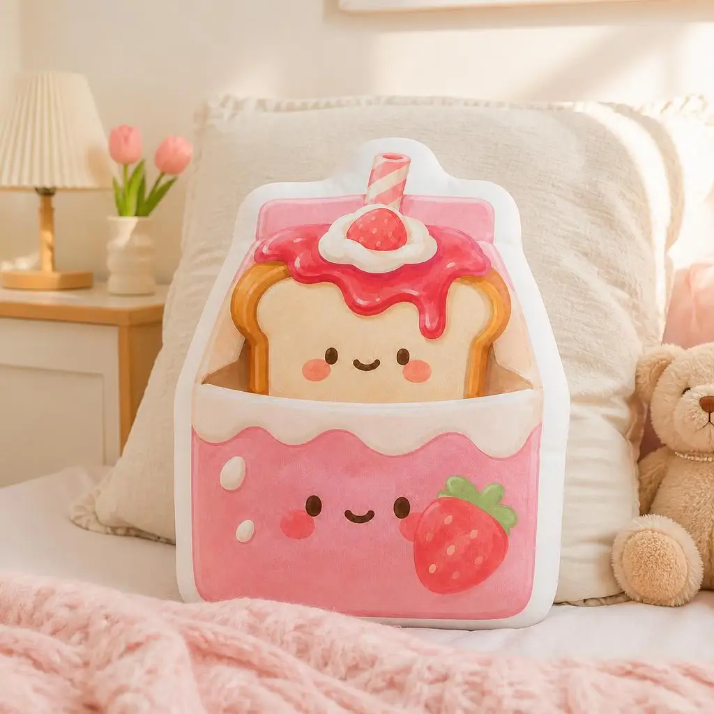Strawberry Toast Cream Dessert  Plush Pillow Cushion Stuffed Throw Pillow Home Decor Gift Sofa Bed Baking Dessert Shops