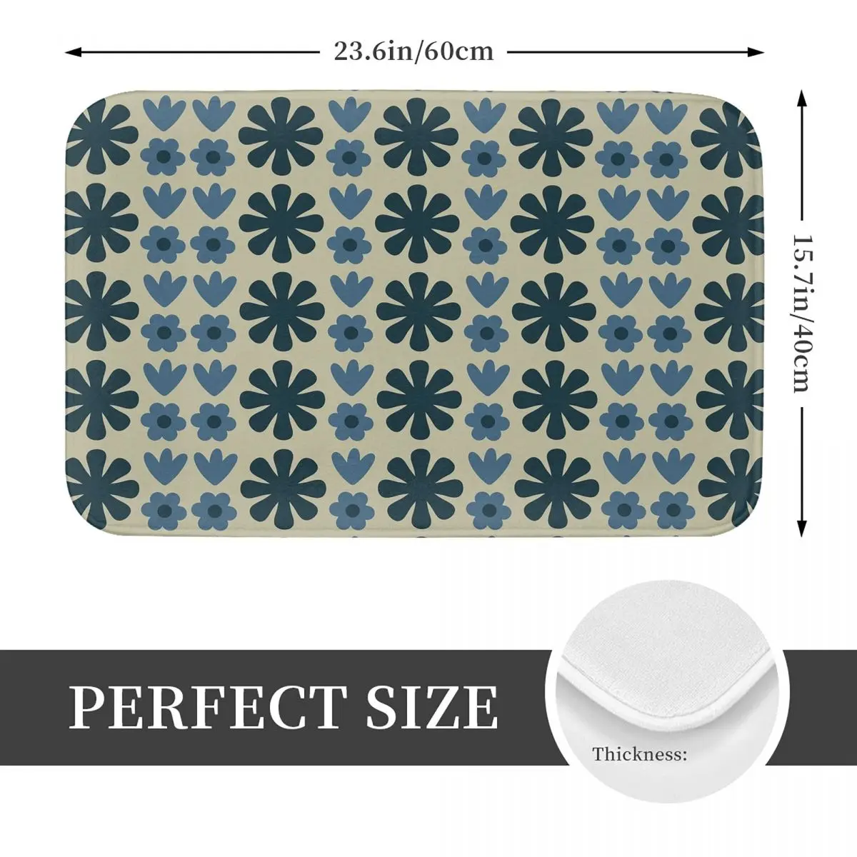 Scandi Floral Grid Retro Pattern In Vintage Blue And Beige Non-slip Doormat Floor Mat Carpet Rug for Kitchen Home Footpad Mats