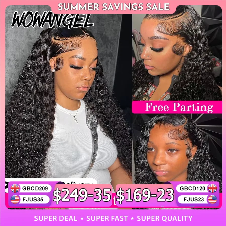 Wow Angel 13x6 HD Lace Frontal Wigs Water Wave Wigs Pre Plucked Human Hair Wigs Melt Skins Curly Brazilian Hair For Women