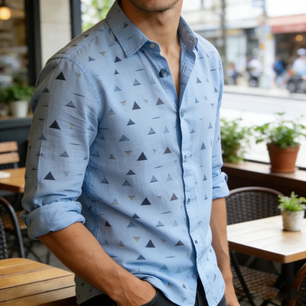Chemise décontractée à manches longues pour hommes, en lin, motif géométrique foncé, rétro, vacances, Simple, Business, livraison rapide, 2026
