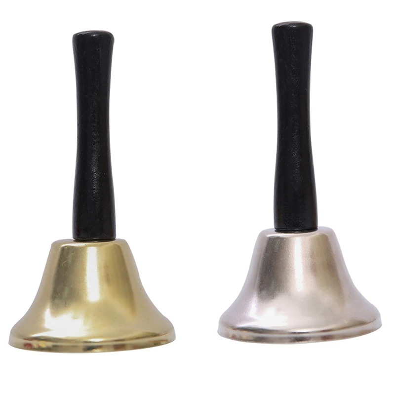 Gold Steel Hand Bell Loud Call Bell Alarm, Family Loves, Musical Hand Bells, Cow Bells With Stick Grip