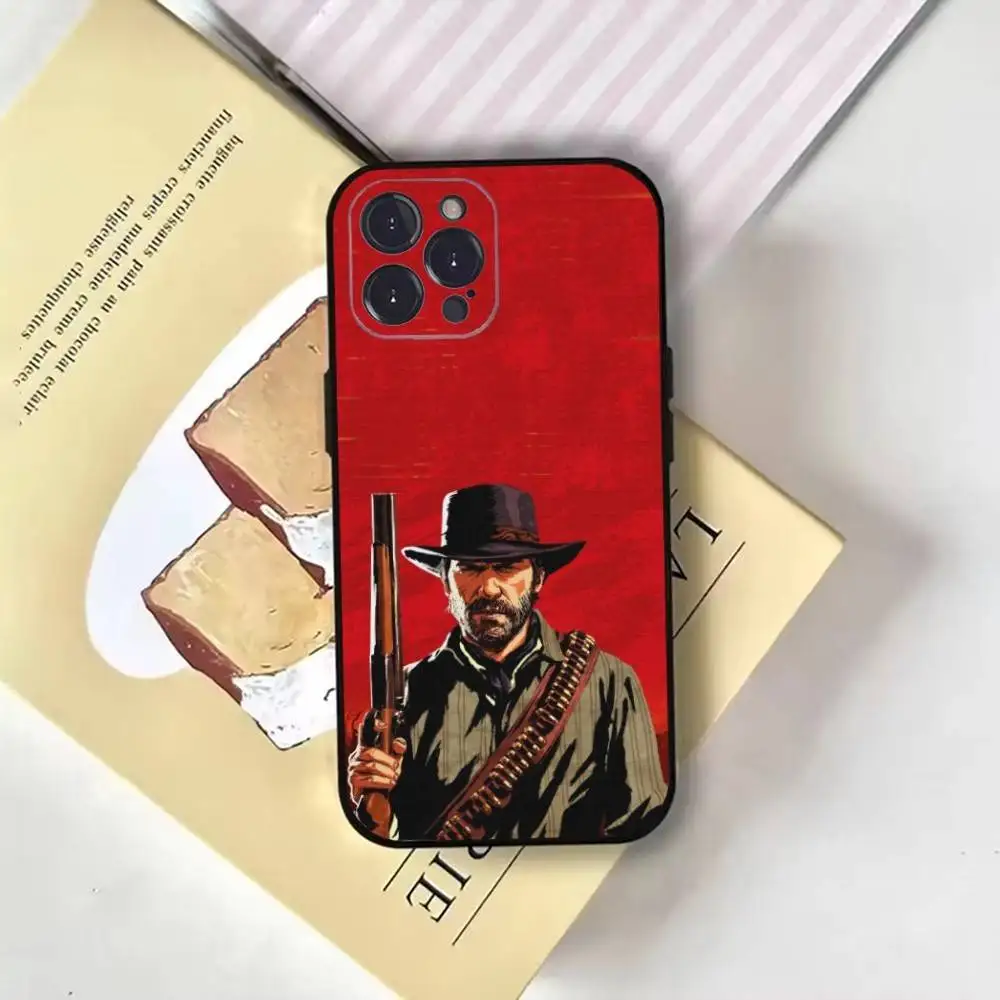 R-レッド・デッド・リデンプション RDR iPhone16,15,14,13,12,11 Plus,Pro Max,XS,X,XR,SE,Mini,8,7用 ソフトブラックカバー