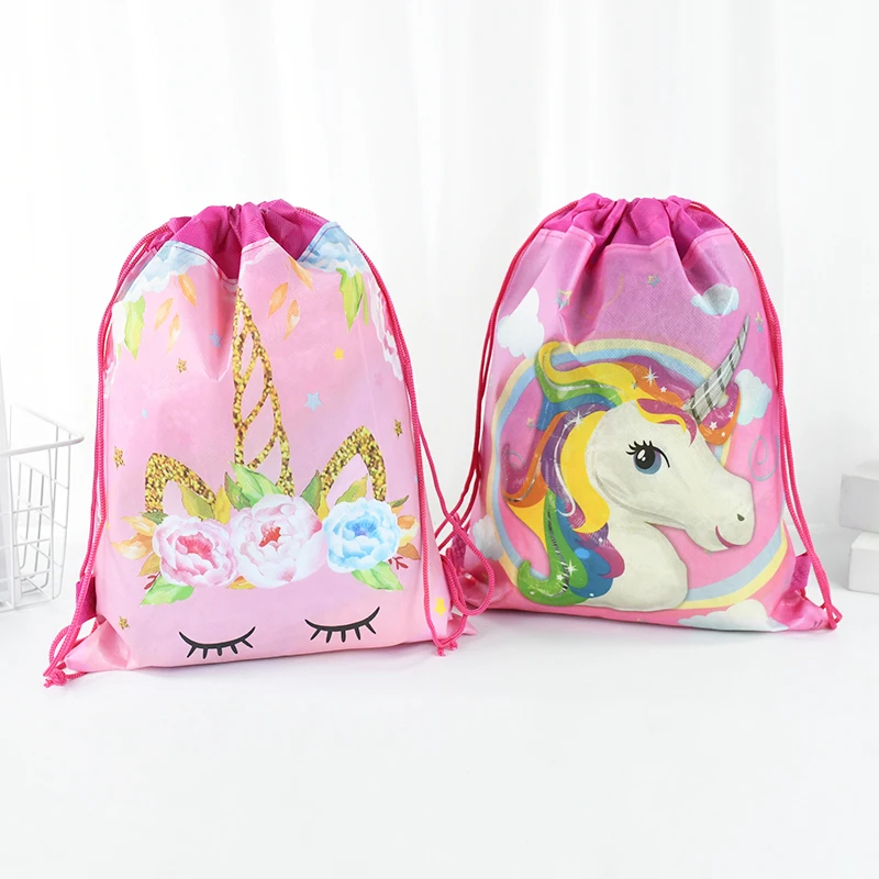 1pc Unicorn Theme Party Non-woven Fabrics Drawstring Bag Kids Birthday Party Gifts Backpack Bags