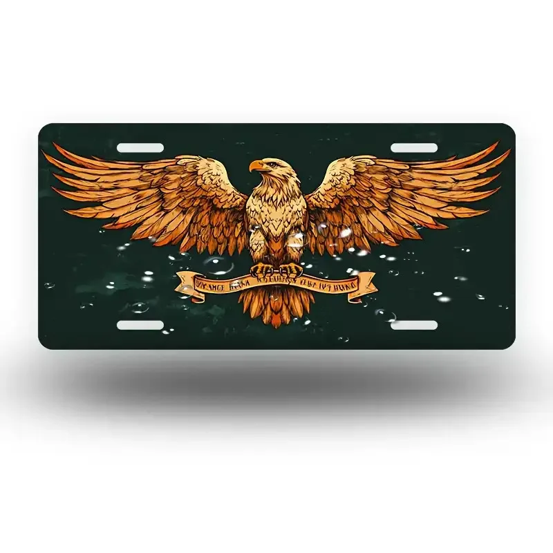 2D Flat 1pc,This Is a Decorative Retro Eagle License Plate Frame And Cover Made of Heavy-Duty Material.It Features aGolden,Green