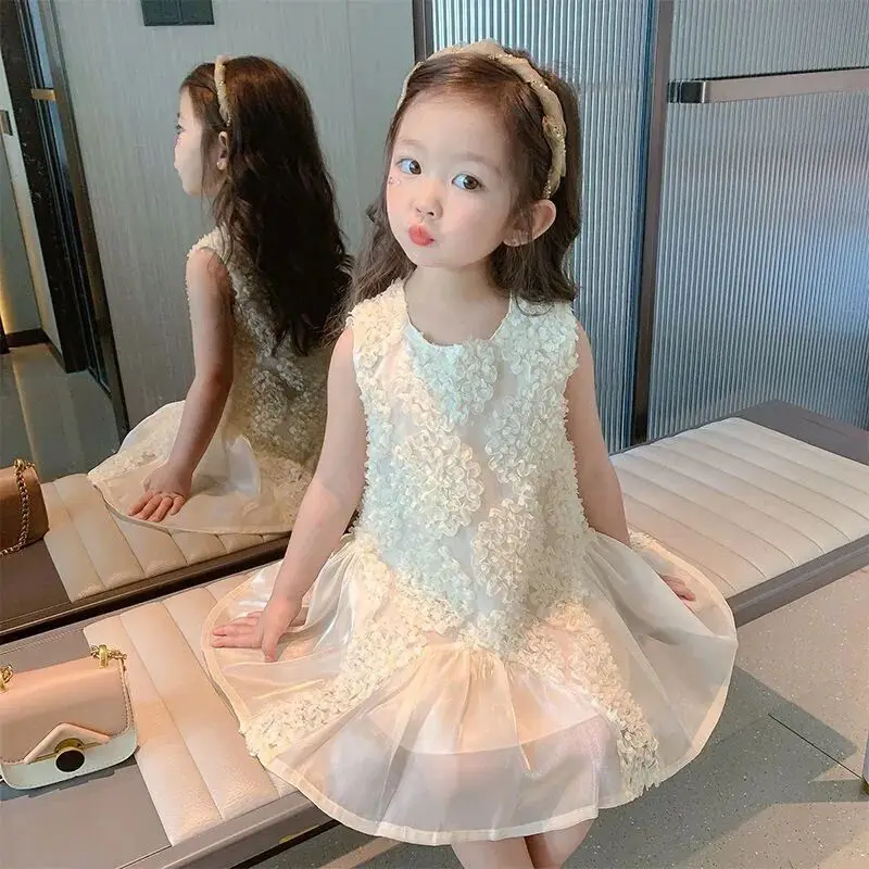 Girls\' Dress Summer 2024 New Medium and Small Children\'s Tank Top Skirt Korean Sleeveless Girls\' Princess Dress