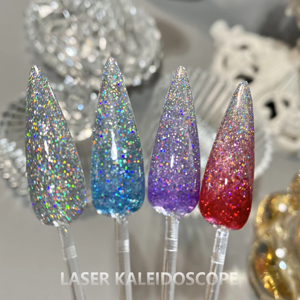 Vendeeni 10ml Tęczowy Lakier Hybrydowy z Efektem Laserowego Brokatu, Żelowy Lakier do Paznokci UV LED, Odblaskowy Glitter do Manicure, Pasuje do Każdego Bazy Koloru