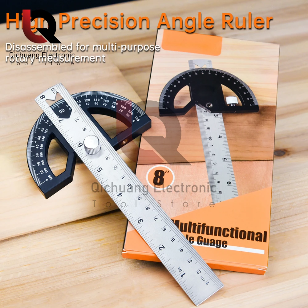 1pc 8 Inch Angle Ruler Adjustable Multi-Angle Ruler Metric & inch Right Protractor Tools T-Type Ruler Woodworking Accessories