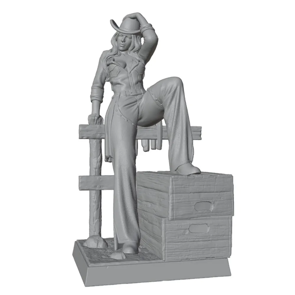 1/24 Miniature Resin Model Statue 75mm Character Toy Model Kit, Confident and Cute Cowboy Girl, High-Detailed Resin Model Figure Unpainted, Perfect for Role-Playing Games and Collecting