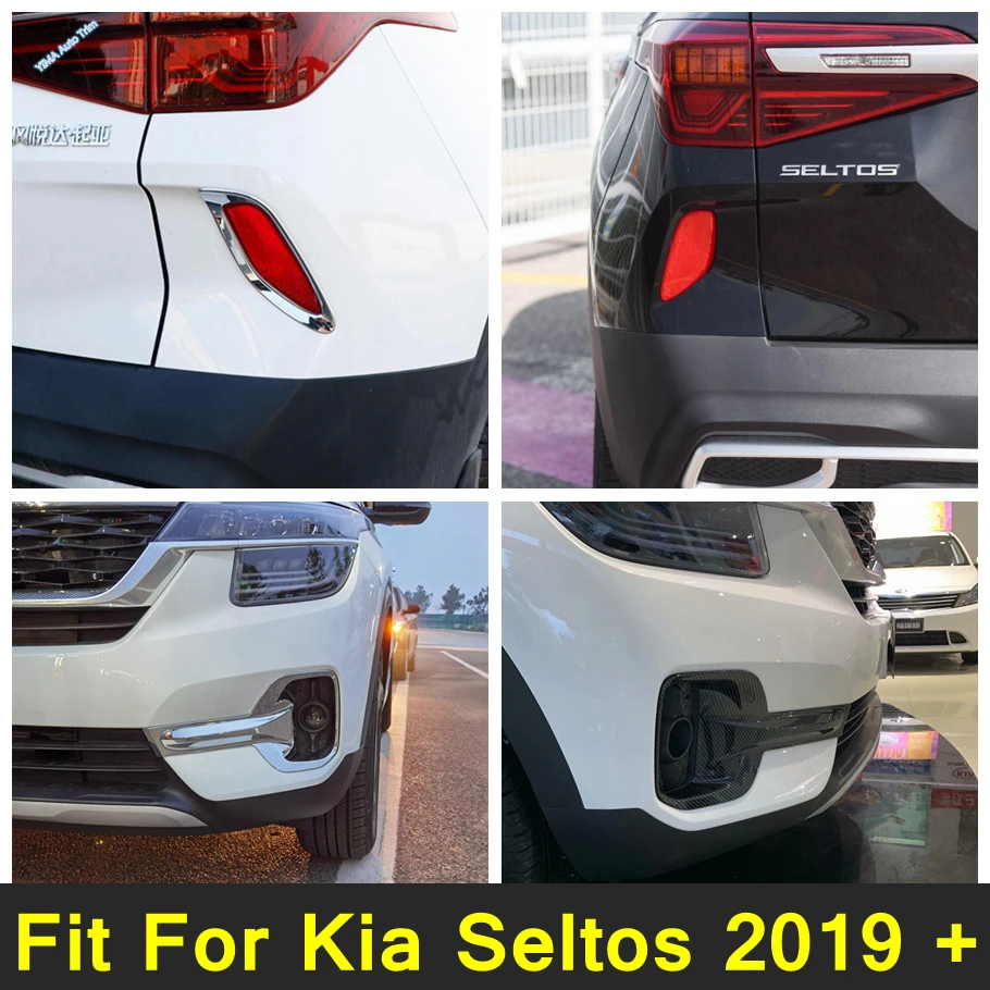 

Auto Front Rear Fog Lights Lamps Decor Cover Trim For Kia Seltos 2019 2020 2021 Carbon Fiber / Shiny Car Exterior Accessories