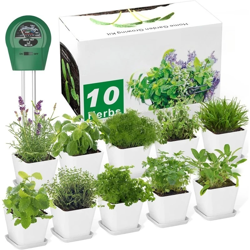 

Herb Garden Kit Indoor Herb Garden Starter Kit - 10 Variety Herbs Kitchen Window Herb Garden Planter Indoor & Outdoor Growing Ki
