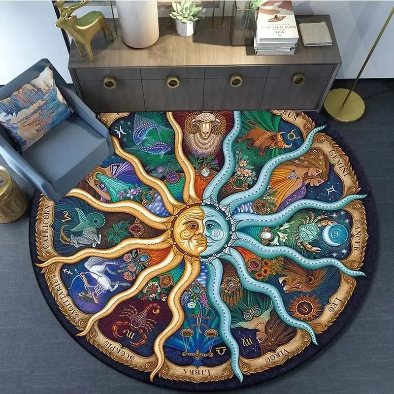 Galaxy Space Astronaut Round Area Rug, Cosmic Planet Circular Floor Mat, Modern Indoor Home Decor