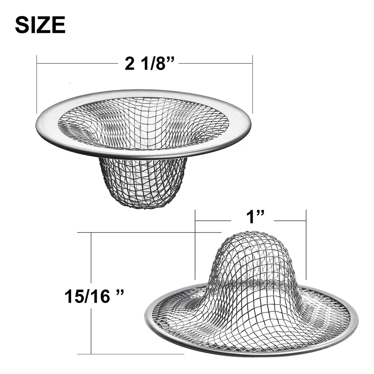 12PCS 2.125Inch Top / 1Inch Basket- Mesh Sink Drain Strainer Hair Catcher for Bathroom Sink, Utility, Slop, Laundry, RV