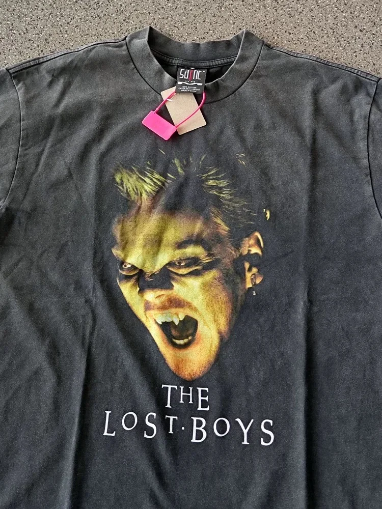 25SS غسلها سانت مايكل المفقودة الأولاد تي شيرت الرجال النساء 1:1 جودة عالية عادية مستديرة الرقبة قصيرة الأكمام