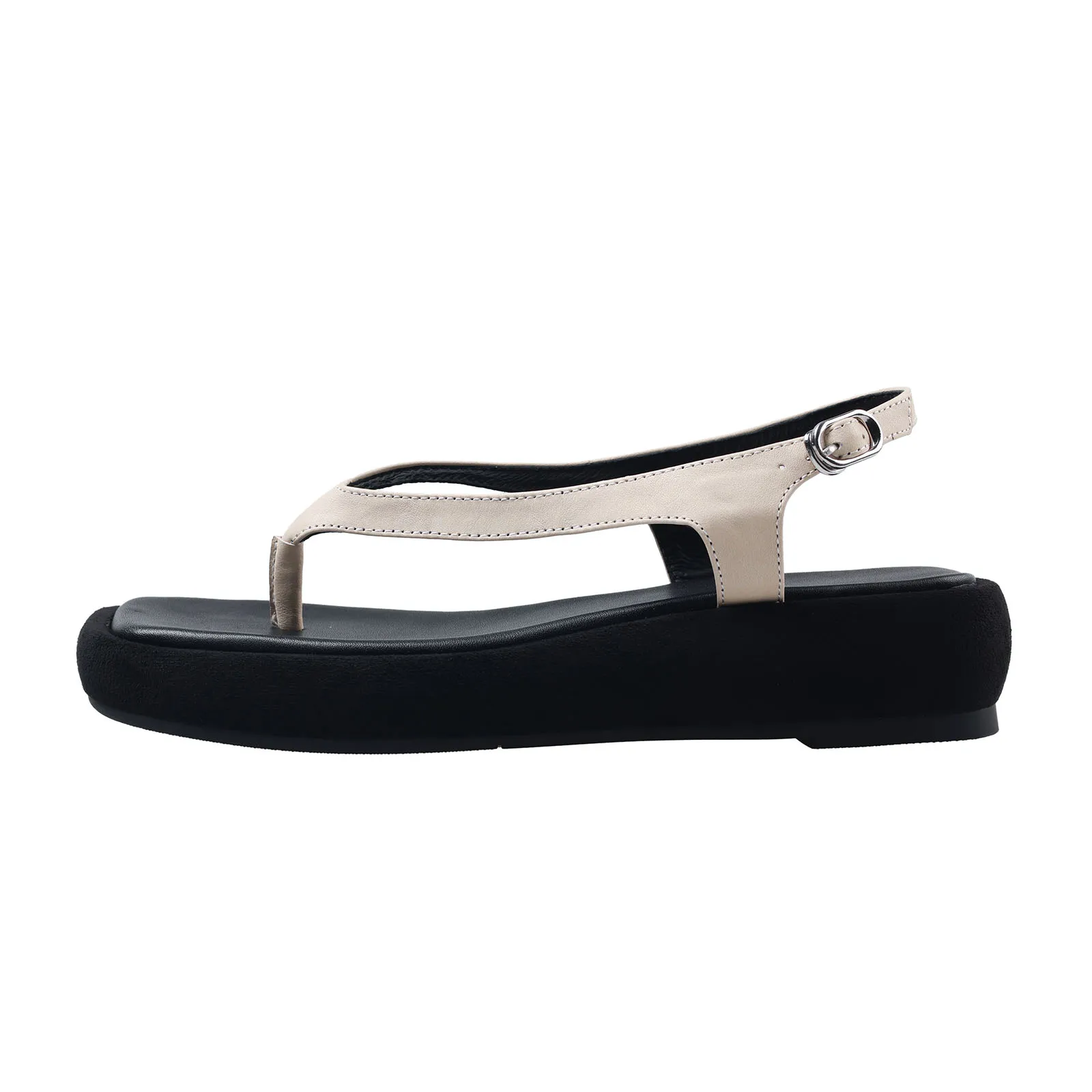 

Arden Furtado Summer Holiday style Pinch toe cowhide platform Sandals Square toe Flats Middle heel Buckle strap Open toe Sandals