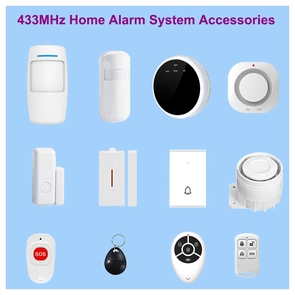 TAIBOAN 433MHz Home Burglar ALARM Host อุปกรณ์เสริม Wireless Link เซ็นเซอร์ควันประตูแม่เหล็กเครื่องตรวจจับน้ํารั่ว Doorbell RFID