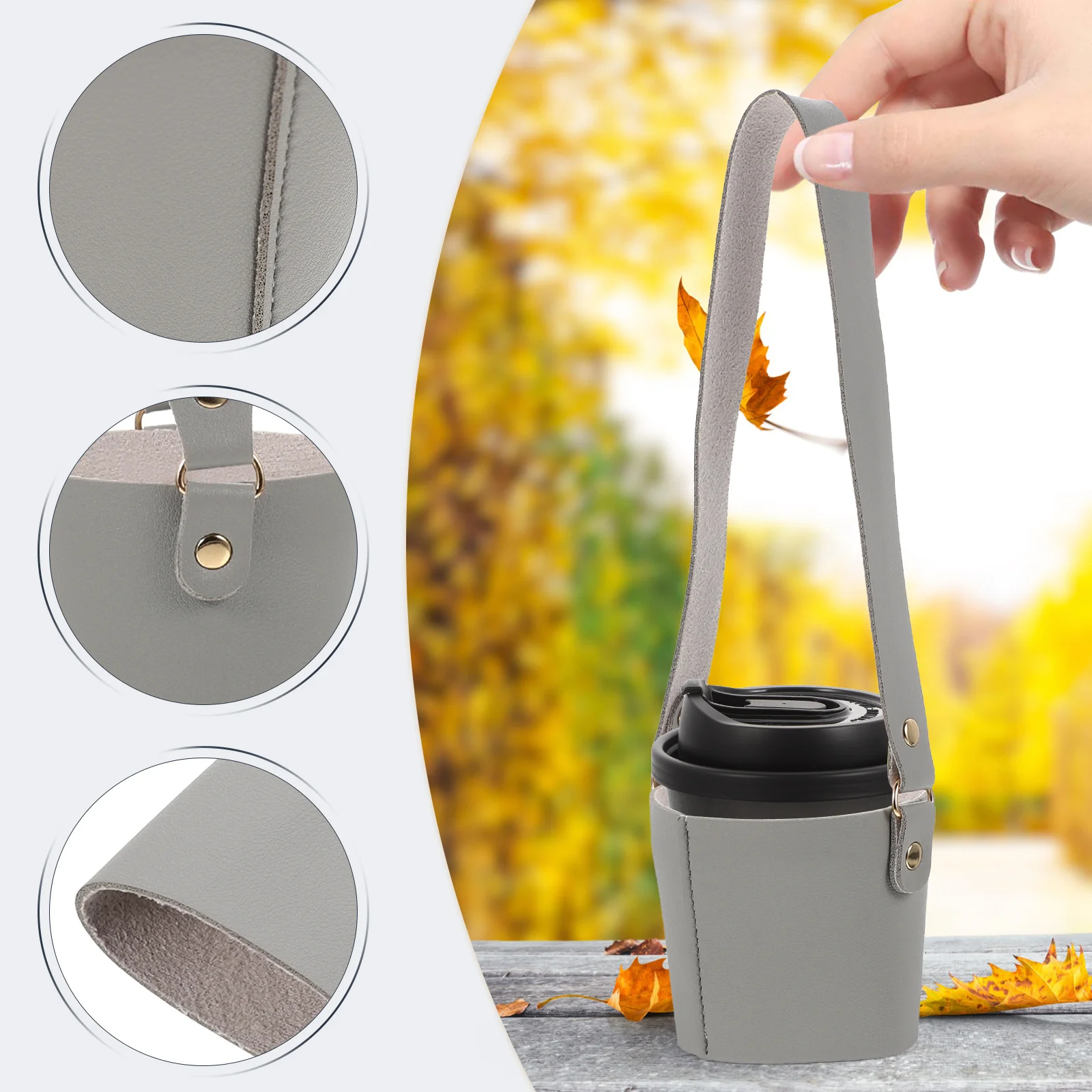 

Milk Tea Cup Sleeve Premium PU Reusable Drink Carrier with Long Strap Non-Slip Wear-Resistant Heatproof