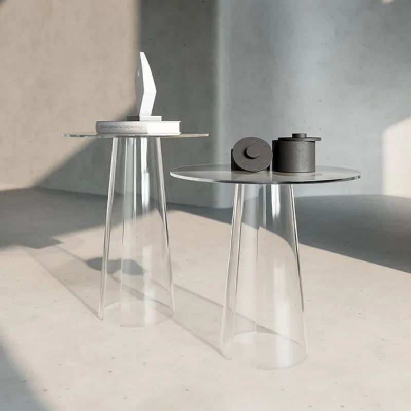 طاولة قهوة مستديرة من الأكريليك للمشاهير، غرفة نموذجية بتصميم رئيسي، طاولة جانبية صغيرة لنادي الفندق، طاولة صغيرة فاخرة خفيفة #4