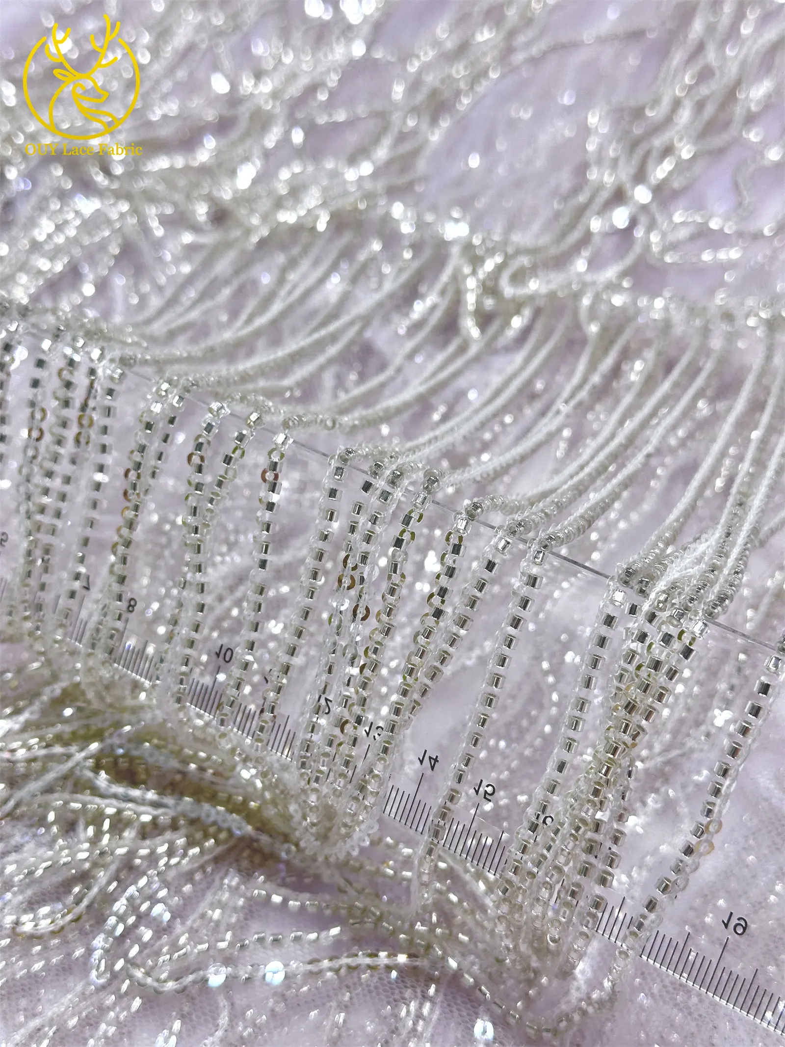 Weinroter nigerianischer 3D-Quasten-Perlen-Spitzenstoff, französischer Pailletten-Tüll-Spitzenstoff, afrikanischer Spitzenstoff für Damen, Hochzeitskleid, Nähen – Detail 17