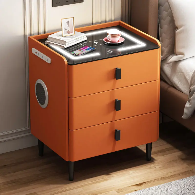 #Modern Luxury Wooden Smart Night Stand LED Lighting Wireless Charging Eco-Friendly Design Apartment